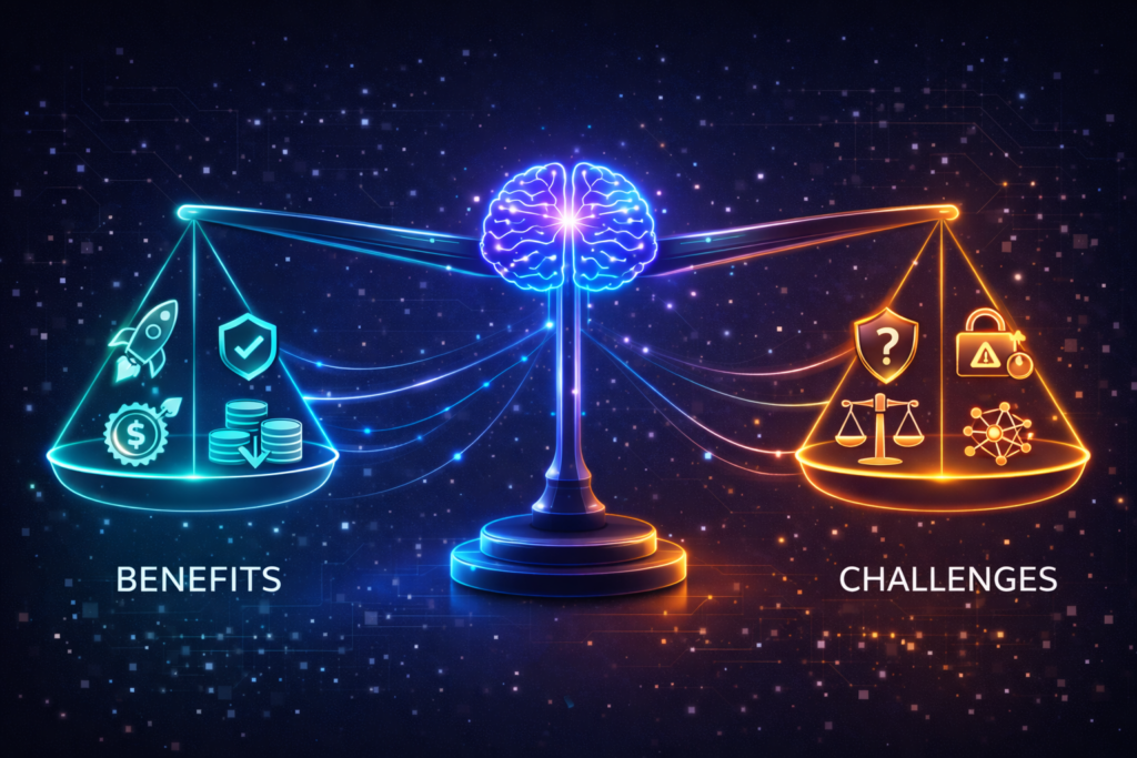 Future of agentic AI in 2026 and beyond visualization showing smart cities with multi-agent AI systems and seamless human-AI collaboration