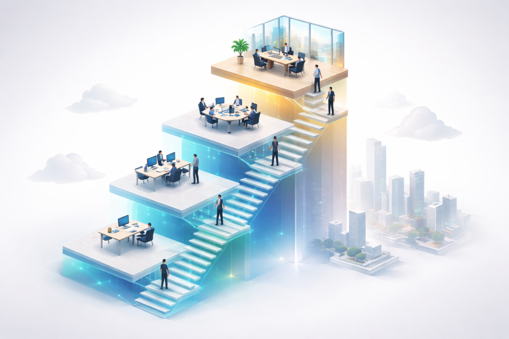 Career ladder progression diagram showing advancement from entry-level to executive positions
