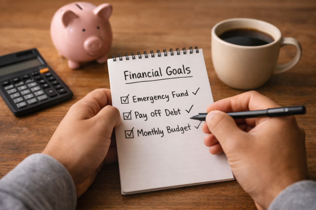 Financial preparation checklist for investing showing emergency fund, debt payoff, and budget planning essentials