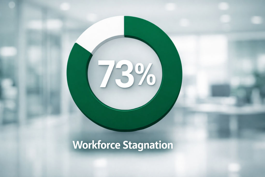 Infographic showing 73% of employees in Saudi Arabia experiencing limited growth in current role.