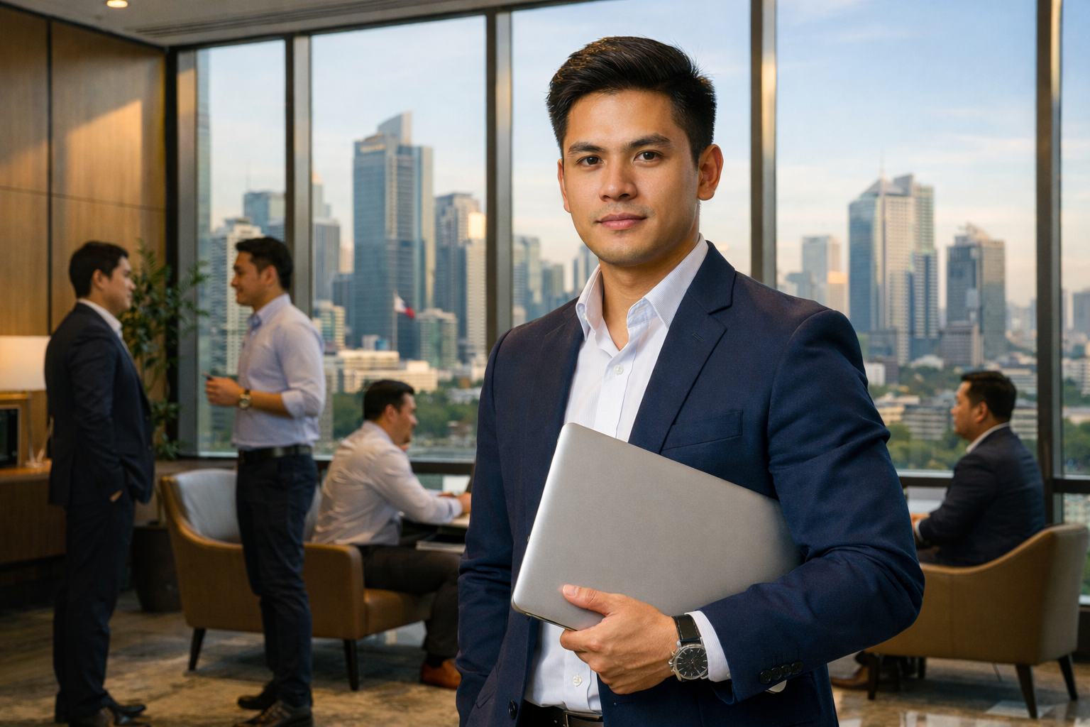 Filipino professional in modern BGC office demonstrating career advancement success in Philippine workplace without connections