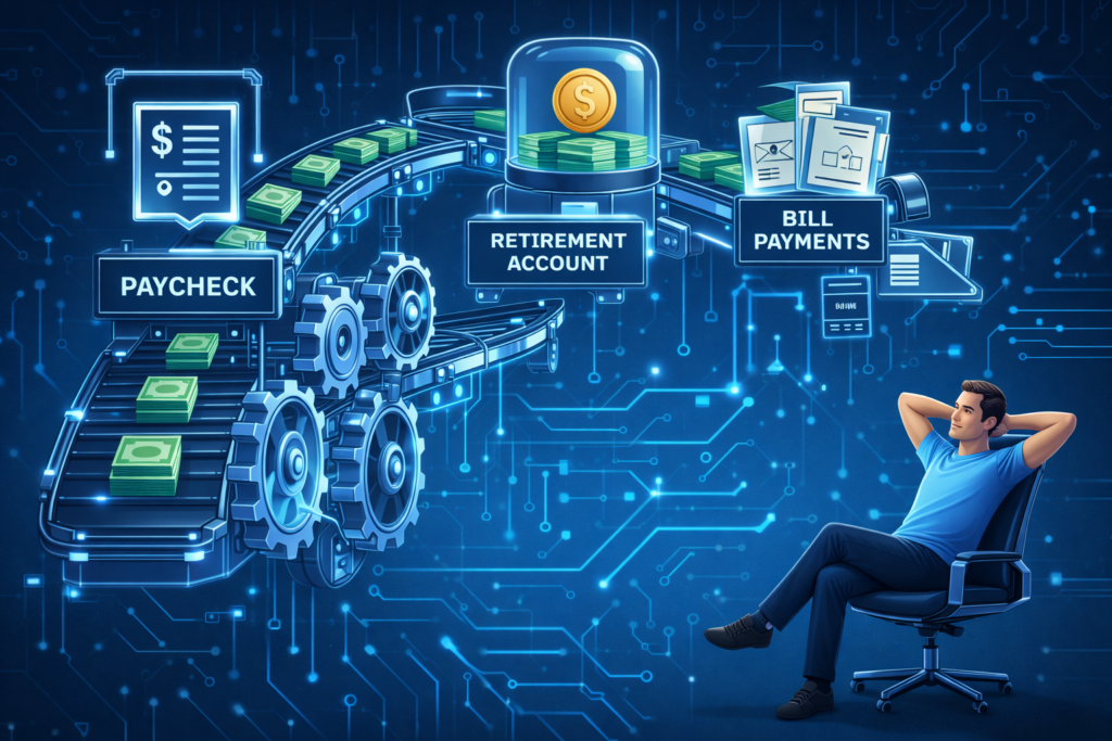 Automate financial decisions showing automatic bill pay recurring transfers to retirement accounts and savings