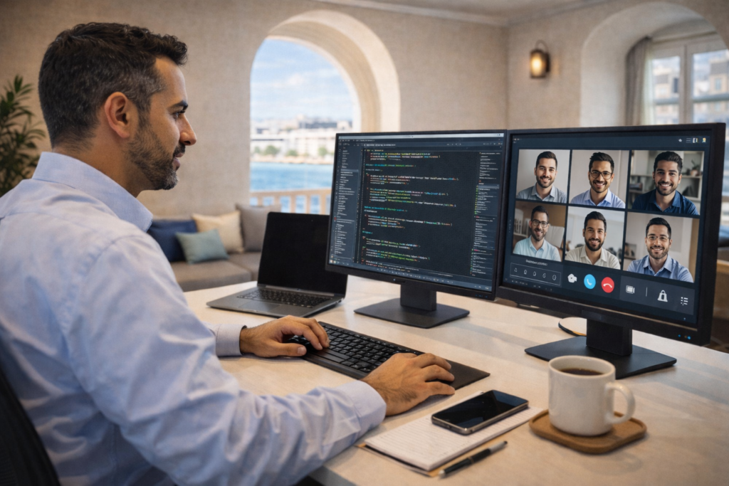 Remote work career growth Libyan professionals - Tech professional working from home on global projects