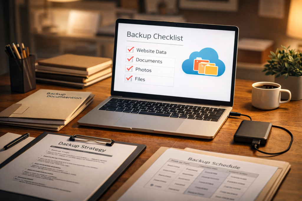 Well-prepared WordPress migration setup with backups, checklist and documentation ready