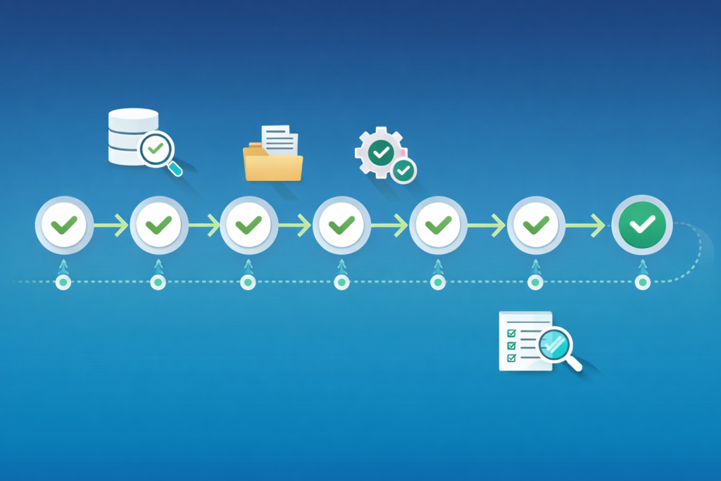 WordPress migration step-by-step process flowchart with verification checkpoints