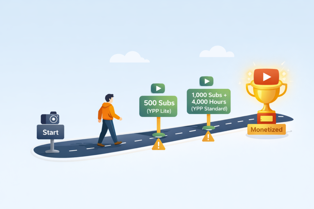 Standard at 1000 subscribers and 4000 watch hours — youtube partner program requirements 2025